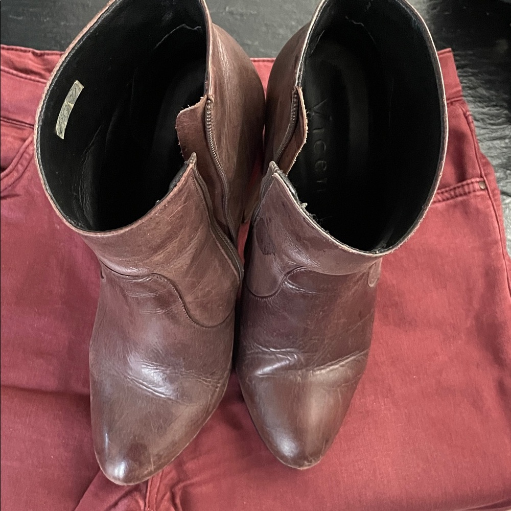 Vince Dark Brown Leather Ankle Booties
